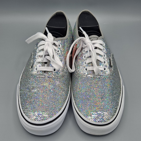 NEW Womens Vans Authentic Micro Sequins Silver True White Sneaker Shoes Size 11 - Picture 4 of 8